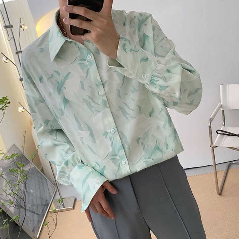Fashion Street 3D Printed Loose Collar mens Long Sleeve Top Simple Design Floral Pattern Shirt Loose mens Long Sleeve Shirt K251110