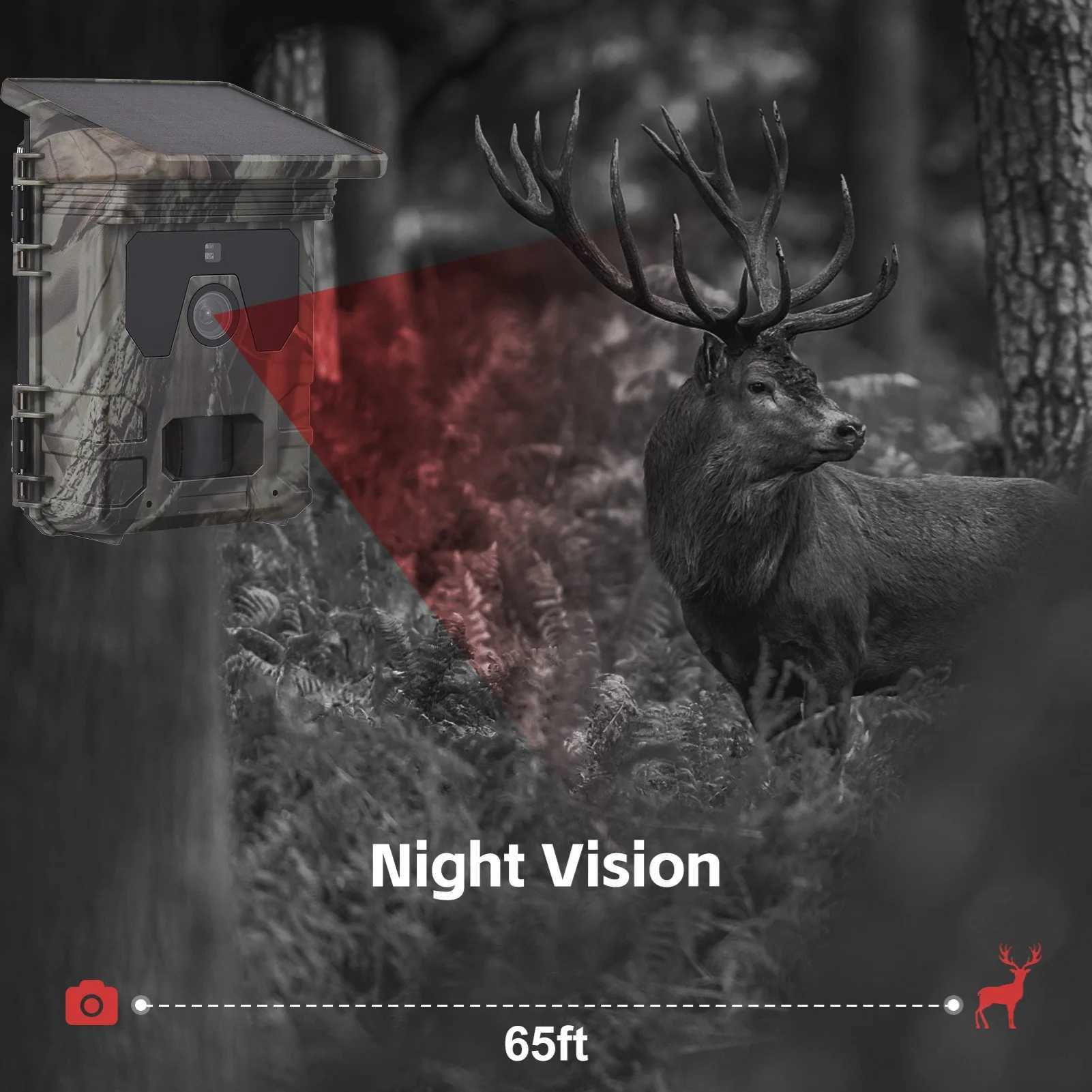 Solar night vision trail camera 50MP 4K hunting camera 0.3s trigger time trail camera for wildlife monitoring and hunting X2504111
