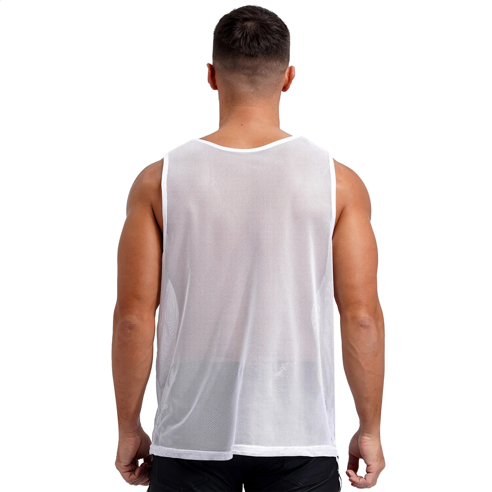 Men Sleeveless Hollow Out Mesh Training Vest for Basketball Football Volleyball Casual T Shirt Gym Wear Muscle Tops Tank Tops 250411