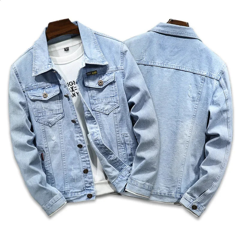 Denim Jacket Men Coats Turn Down Collar Coat Full Sleeve Casual Loose Regular Single Breasted Simple Jackets Autumn Winter 250409