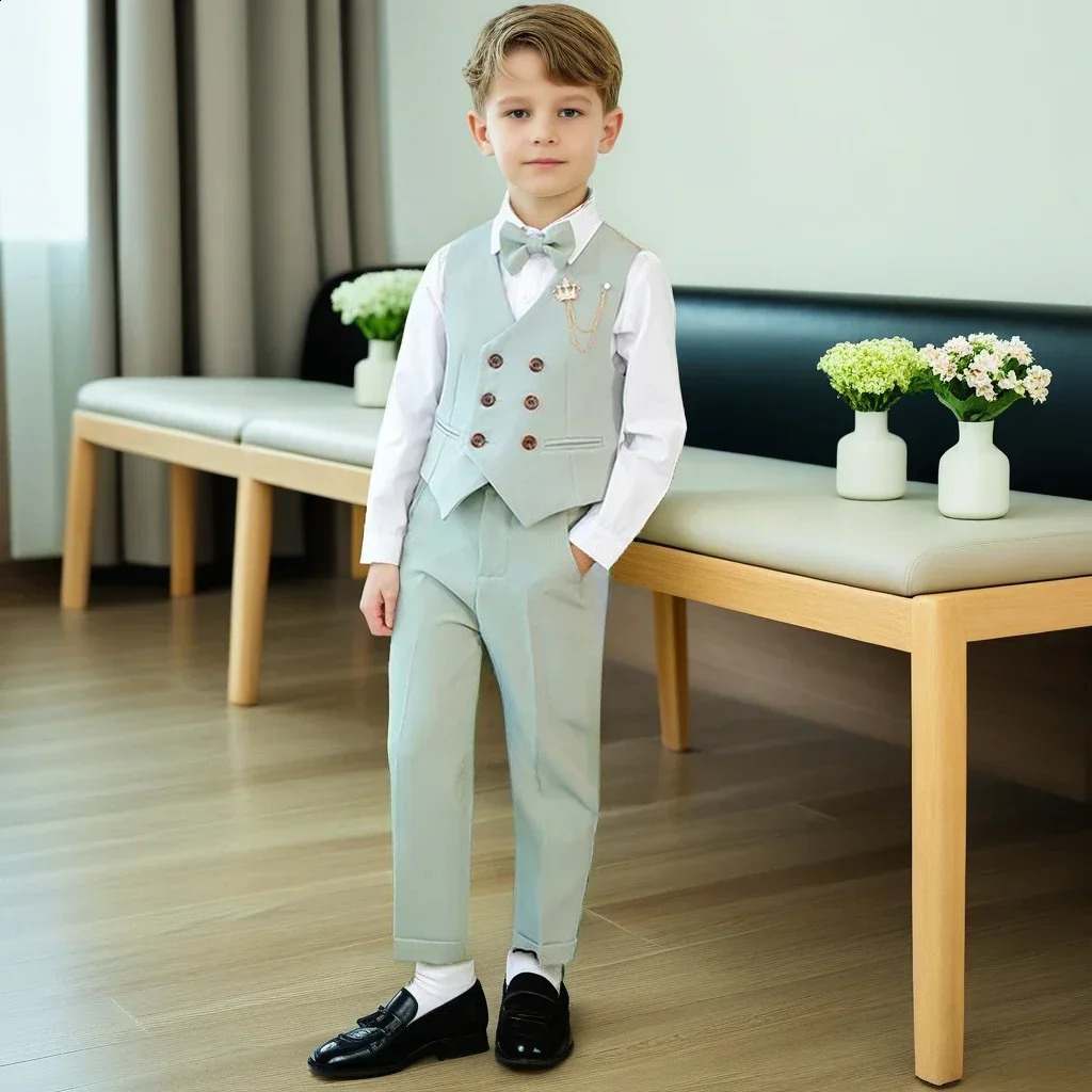 Boys Wedding Suit Formal Teen Kids Birthday Evening Tuxedo 3 To 14 Years Kids Blazer Set Green Gentleman Child Host Clothes 250410