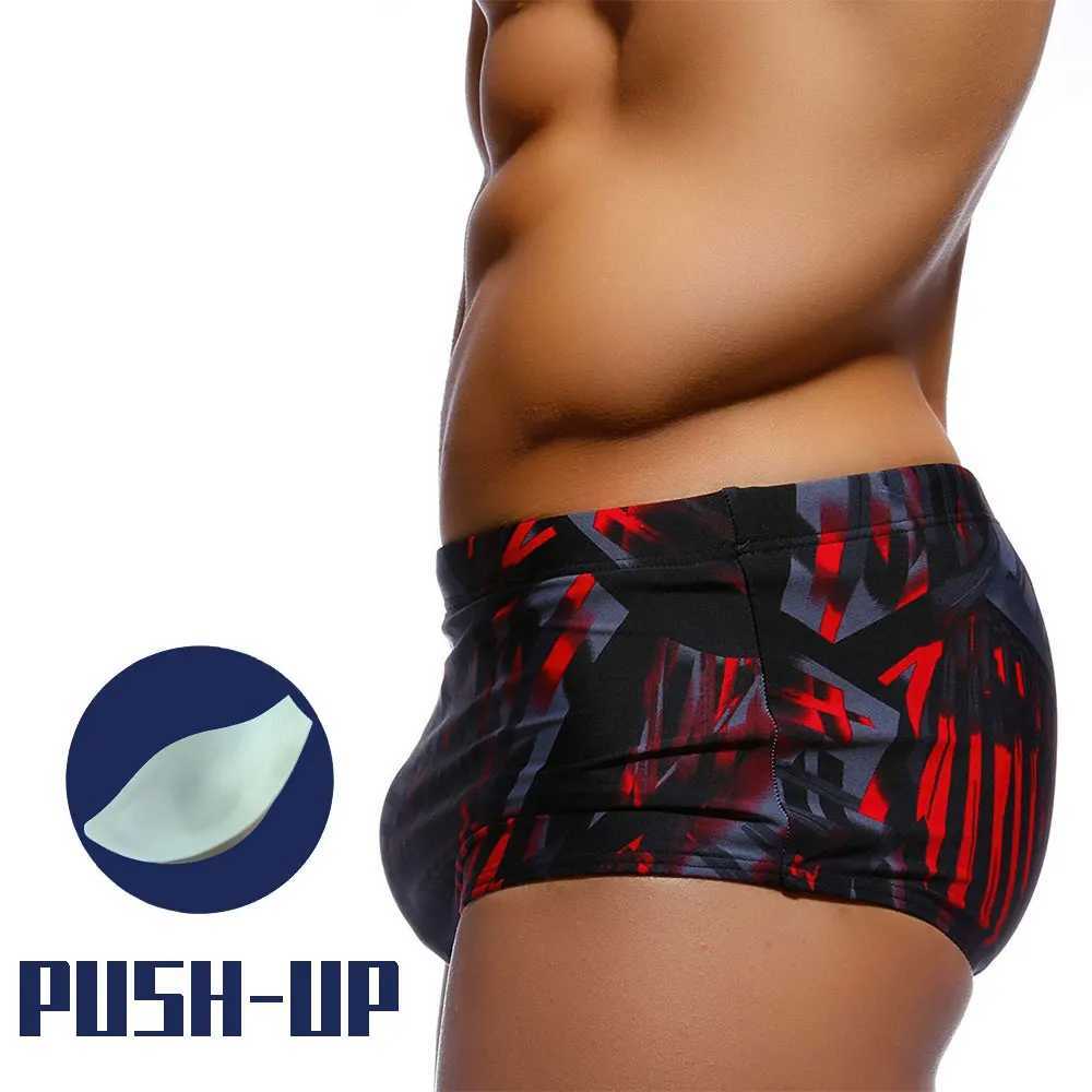 UXH brand mens swimsuit shorts black suitcase with push ups boxer Hi-Q sexy mens breathable swimsuit speed matching beach shortsW250410