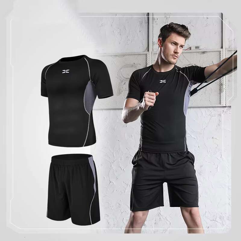 Quality Men Fiess Clothing Sports Wear 2 Piece Shorts Sleeves Quick Drying Breathable Skin Friendly High Elastic G zzdg