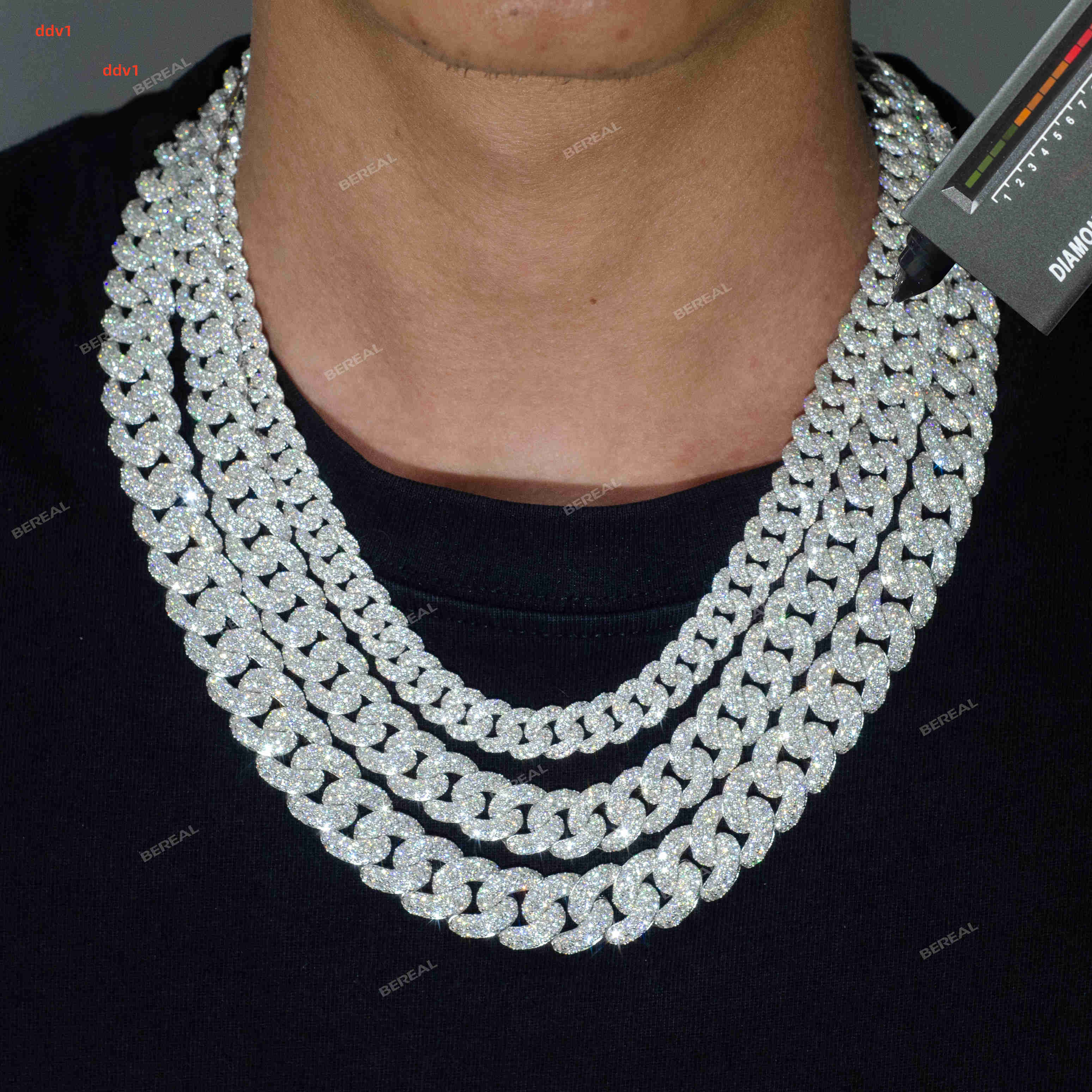 Hiphop Men Iced Out 14mm 18Inches 925 Silver Yellow Gold White Gold Iced Out Necklace Moissanite Cuban Link Chain