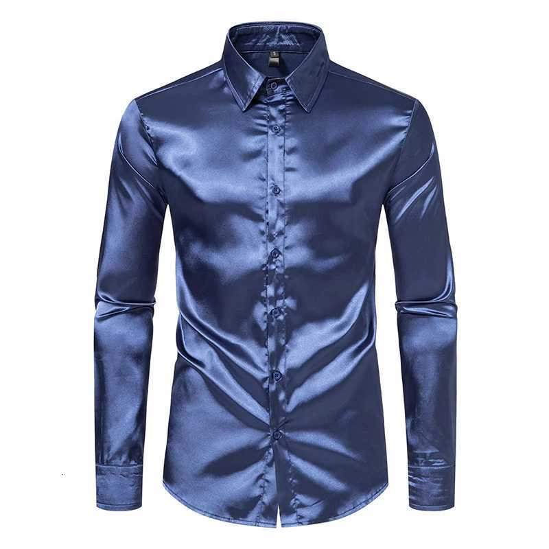 Mens Black Satin Luxury Dress Shirts Fashion Silk Smooth Tuxedo Shirt Solid Wedding Party Prom Casual Shirt Business Office K251110