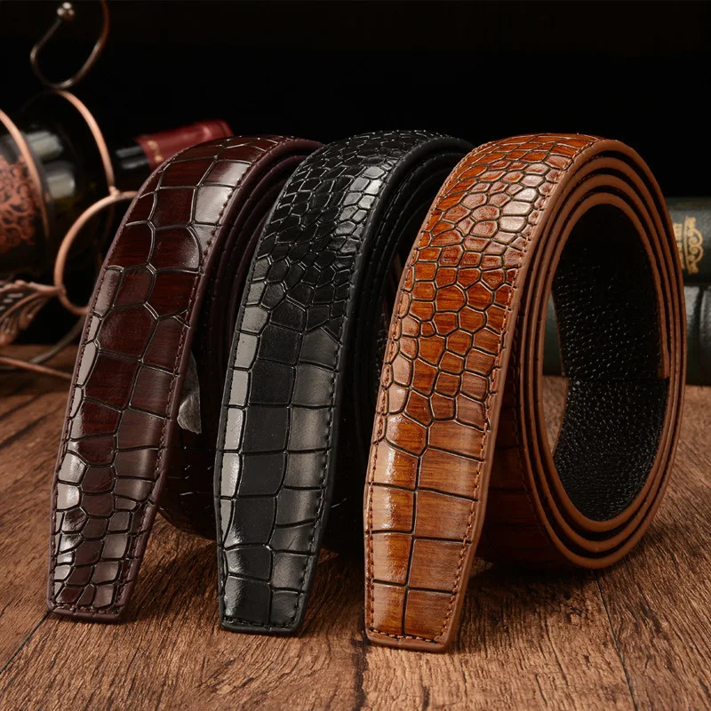 First Layer Crocodile Pattern Genuine Leather 35cm Mens Belt Body for High Quality No Buckle Strap Ceinture 251110