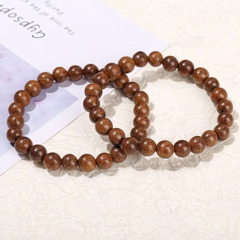JD Natural Wooden Bead Golden Silk Sandalwood Prayer Bracelet Women Men Vintage Handmade Stretch Yoga Meditation Bangles Jewerly