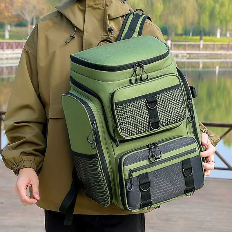 50L Fishing Rucksack with Rod Holders Fish Tackle Lure Organizer Storage Bagpack Outdoor Hunting Weist Bag Large Hiking Backpack Z250411