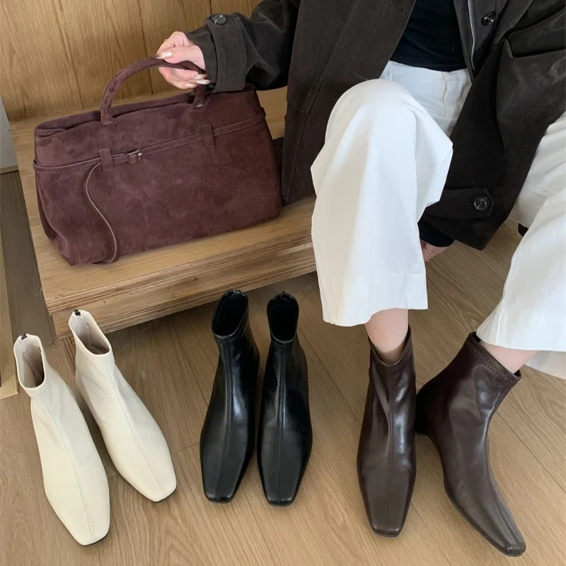 Autumn Soft Leather Women Slim Ankle Boots Elegant Low Heels Shoes Modern Short Botas Para Mujer 251110