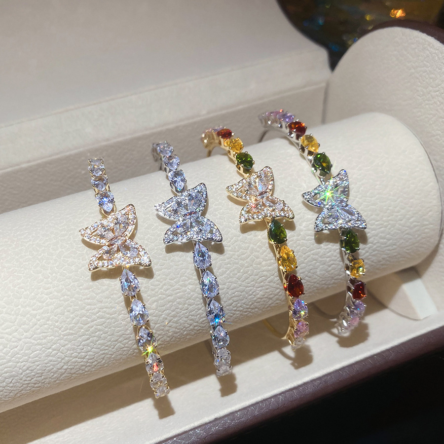 Zircon Butterfly Open Light Luxury High-end Niche Bracelet Retro Exquisite Versatile Elegant Jewelry Wholesale for Women - view 4