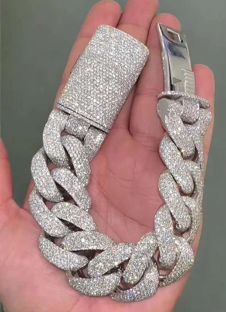 Iced Out Cuban Link Moissanite Bracelet 925 Sterling Silver Customized HIP HOP Cuban Link Bracelet