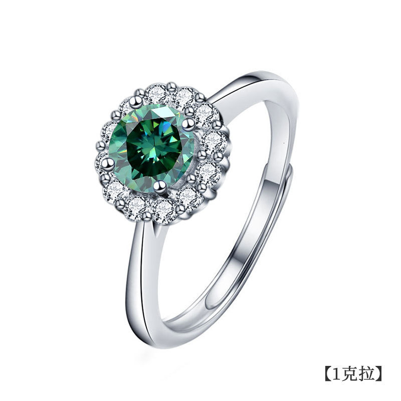 925 Sterling Silver Sunflower Ring Women's Ring European And American Fashion Four Claw Opening Moissanite Diamond Ring Imitation Diamond Ring