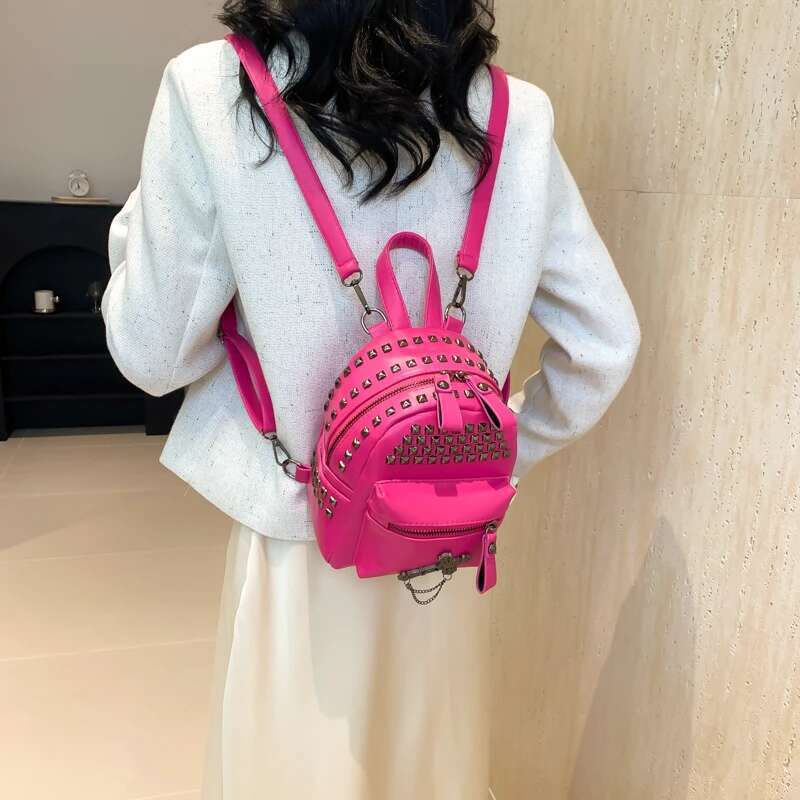 Women's Bags Fashion Solid Rivet PU Backpack High Quality Personality Punk Super Cool Shoulder and Crossbody Bags for Women 2024 Hot Sale