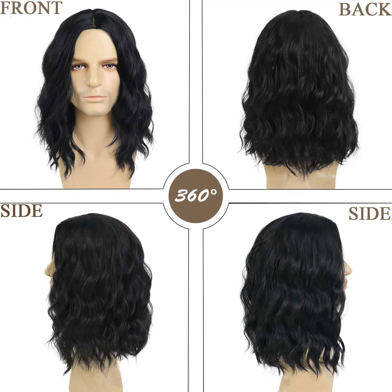 Synthetic Man Black Wigs 16 Inch Shoulder Length Curly Wave Hair Funny Wigs for Men Daily Halloween Costume Party 80s Rocker WigT251111