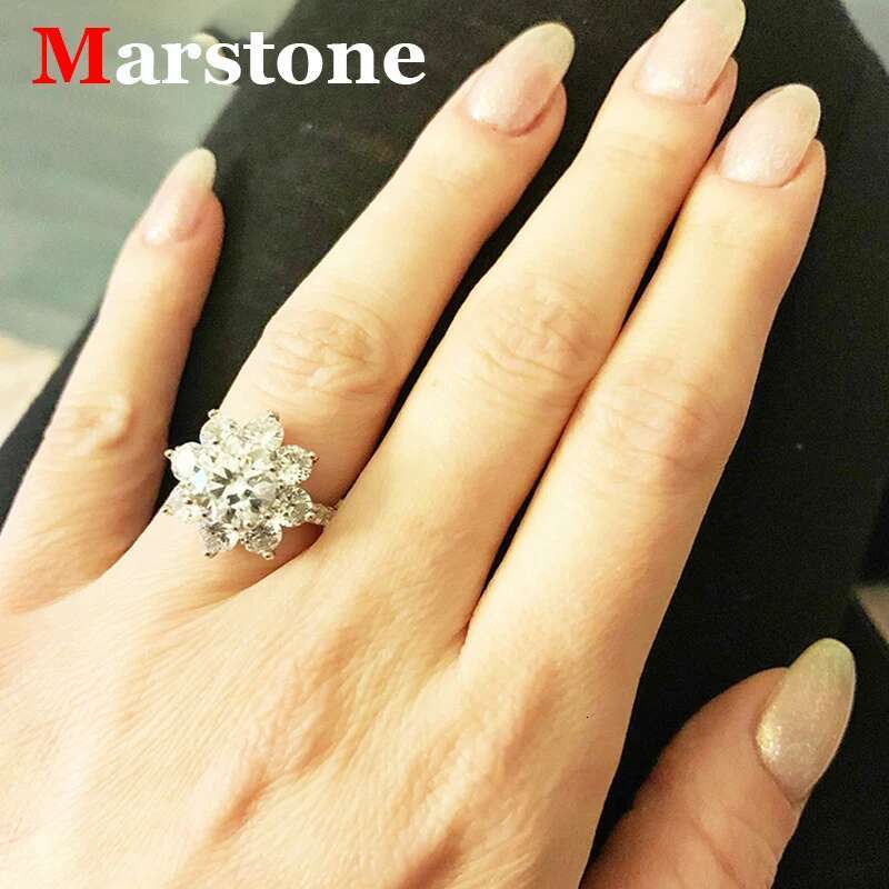 100% Real Moissanite SunFlower Ring 1/2CT Women Fancy Wedding Moissanite Diamond Rings Sterling Silver Fine Jewelry for Women