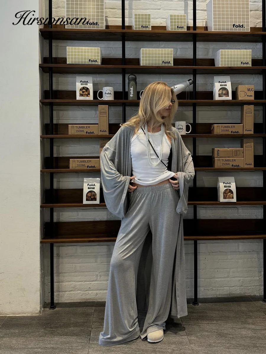 Hirsionsan Modal Soft Loose Sets Women Casual Two or Three Pieces Long Sleeve Cardigan High Waist Dresses Outfits Tracksuit 251105