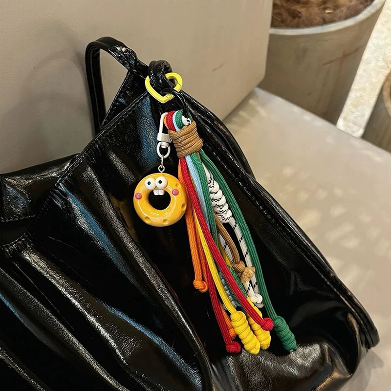 Funny Sausage Mouth Keychain Fashion Colorful Braided Rope Keyring Bag Pendant Backpack Hanging Decoration Key Accessories 251110