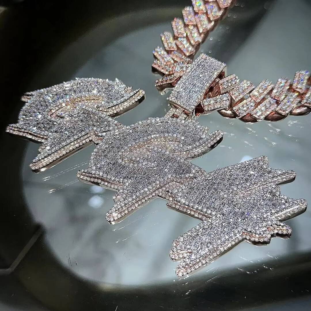 Factory Custom VVS Baguette Moissanite Diamond Letter Pendant S925 Silver 9k 10k 14k 18k Solid Gold Iced Out Charms Pendants Customizable