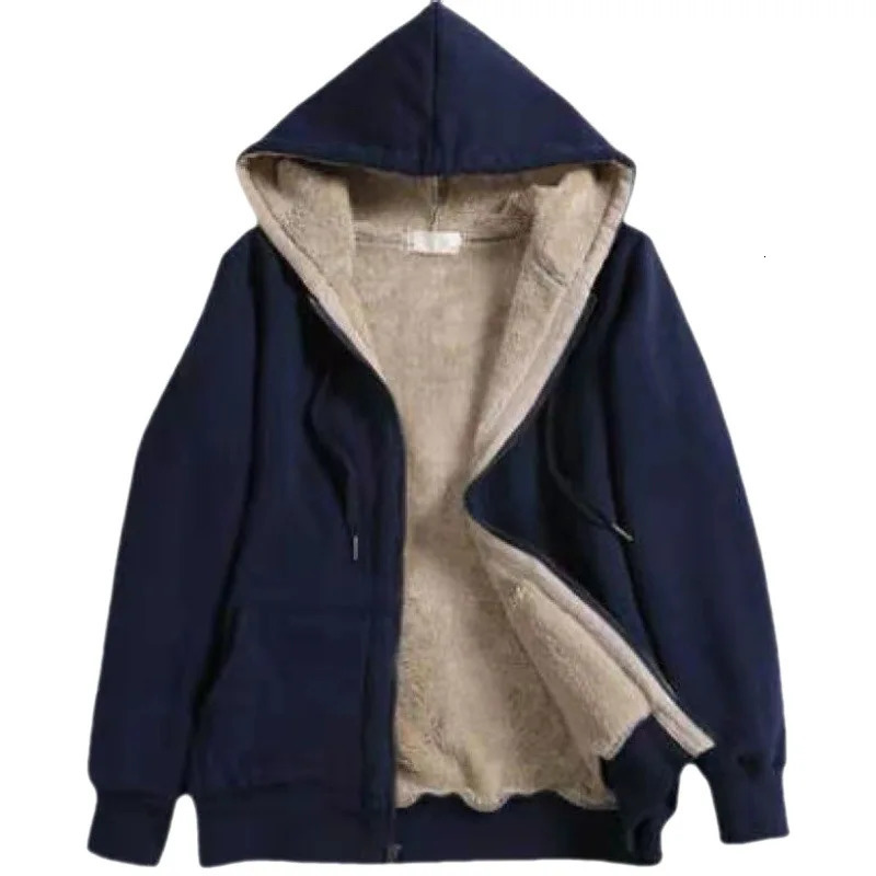 European American Clothing Winter Lambswool Hooded Loose Sweatshirt Womens Plush Jacket 251106