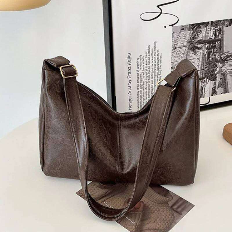 PU Leather Commuter Fashion Vintage Casual Tote Bag Maillard Stylish Crossbody Bags For Women Texture Large Capacity Temperament