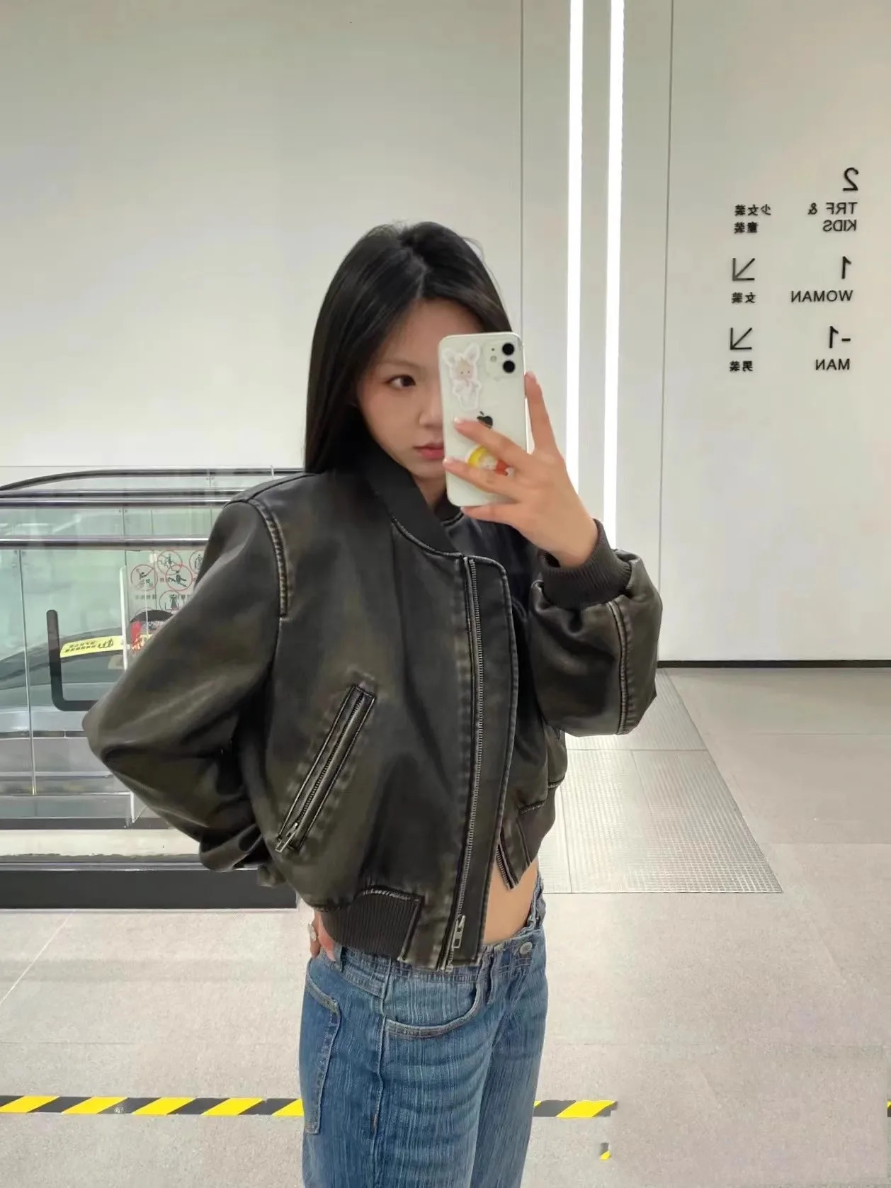 ZVRI Womens vintage leather bomber jacket coat top womens style 251105