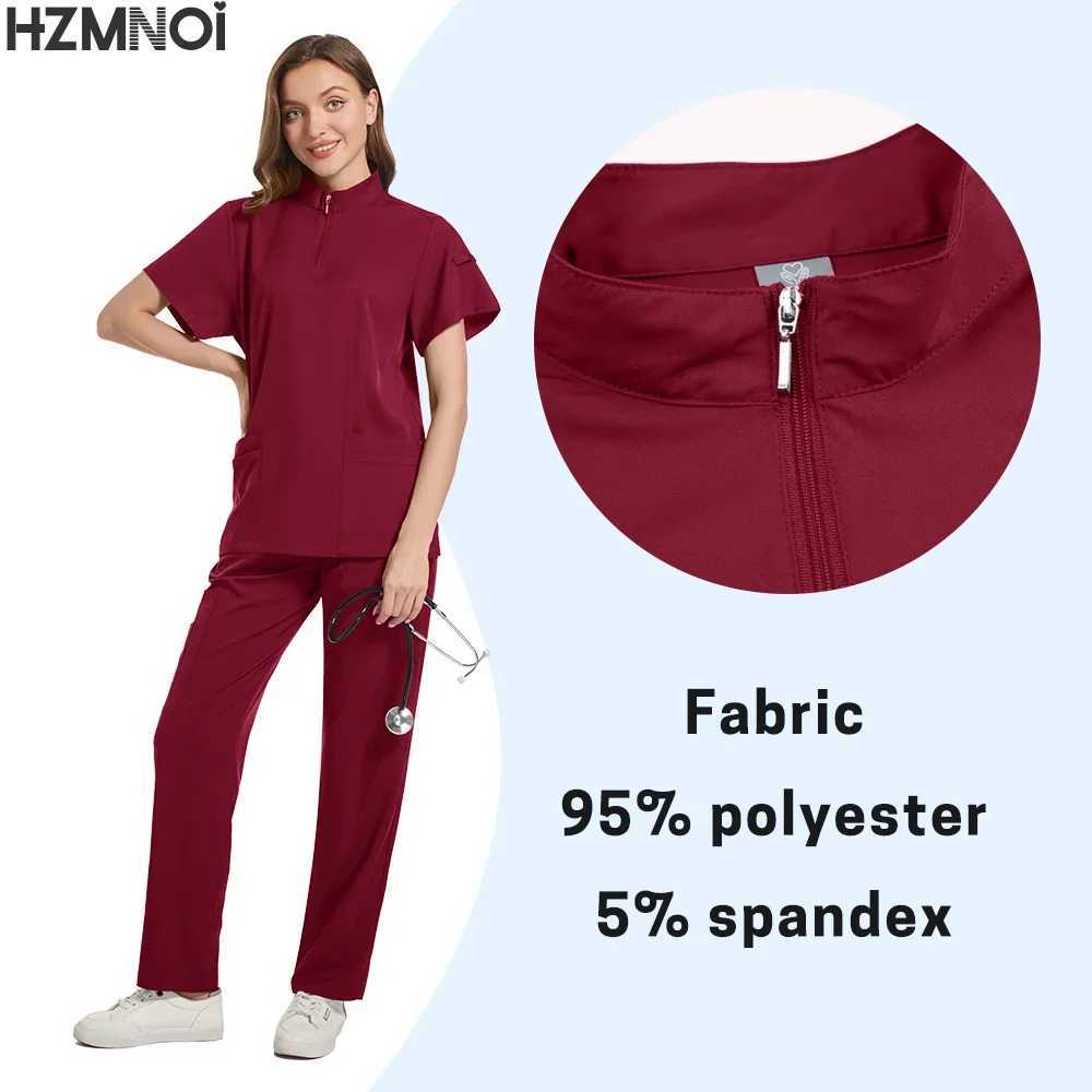Washing Clothes Female Summer Short-slved Operating Clothes Casual Stand Collar Zipper Top Beauty Sn Medico Nurse Uniform X250410