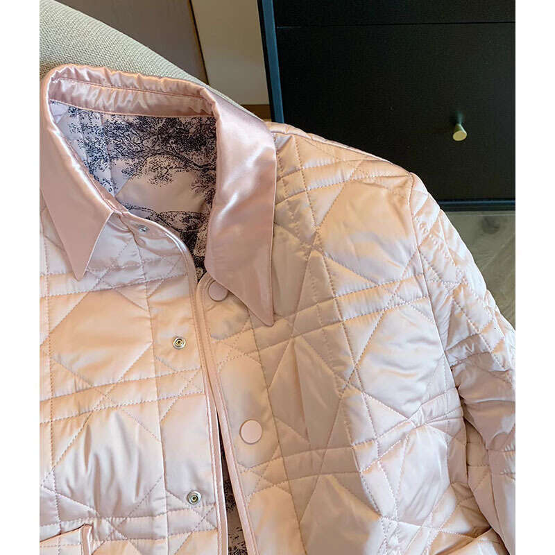 Designer Clothing Xiaoxiangfeng Pink Splicing Jacquard Satin For Women 2023 Autumn/Winter Fashion Versatile Lightweight Cotton Jacket