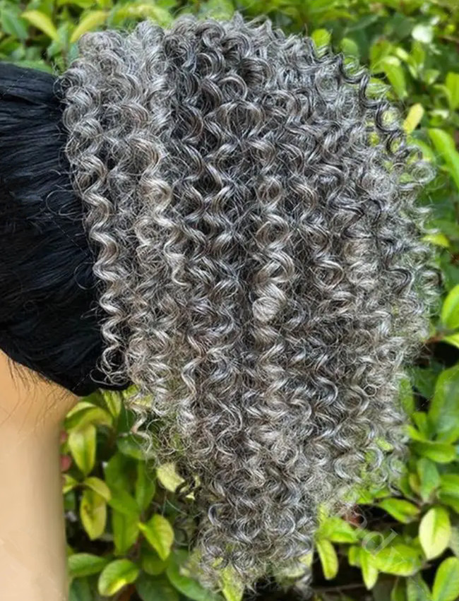 Salt and pepper kinky curly gray head band wigs short grey glueless salt&pepper real human hair wigs silver headband afro Daily wig