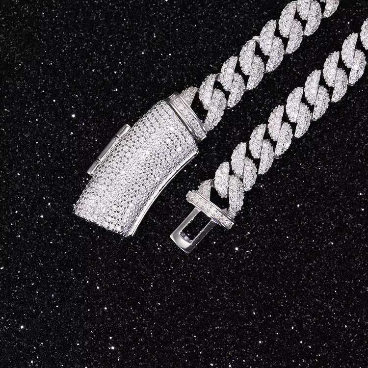 Hip Hop 6mm 13mm 925 Heavy Silver Miami Full Iced Out Inlay Moissanite Diamond Cuban Chain Rapper Jewelry Necklaces for Men