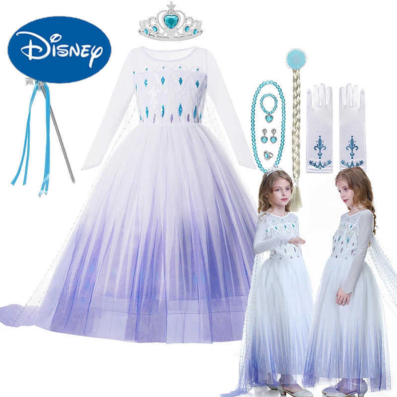 Disney 2025 Elsa Carnival cosplay costume girl winter snow queen mesh long dress Halloween solid color party costume 2-10YXJ250411