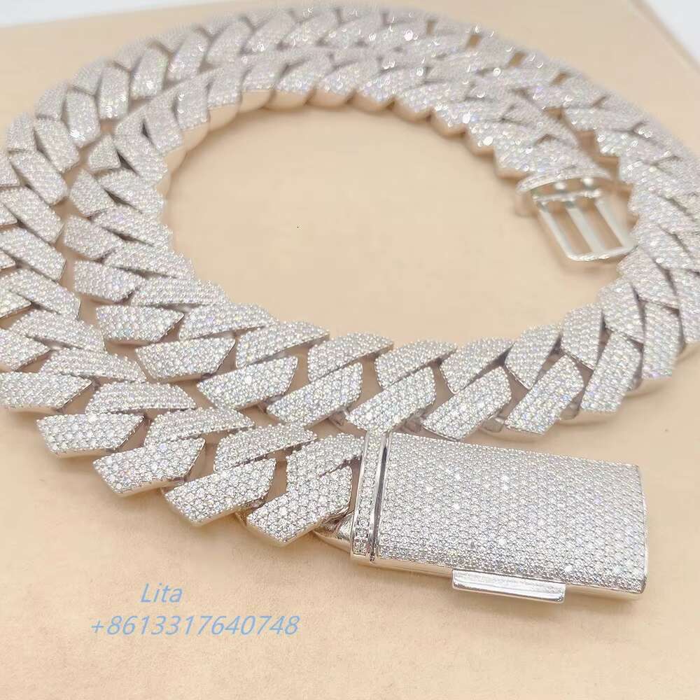 Luxury Custom Jewelry Hip Hop Iced Out Mens Miami Diamonds Necklace Sterling Silver 4 Rows 20mm Cuban Link Chain