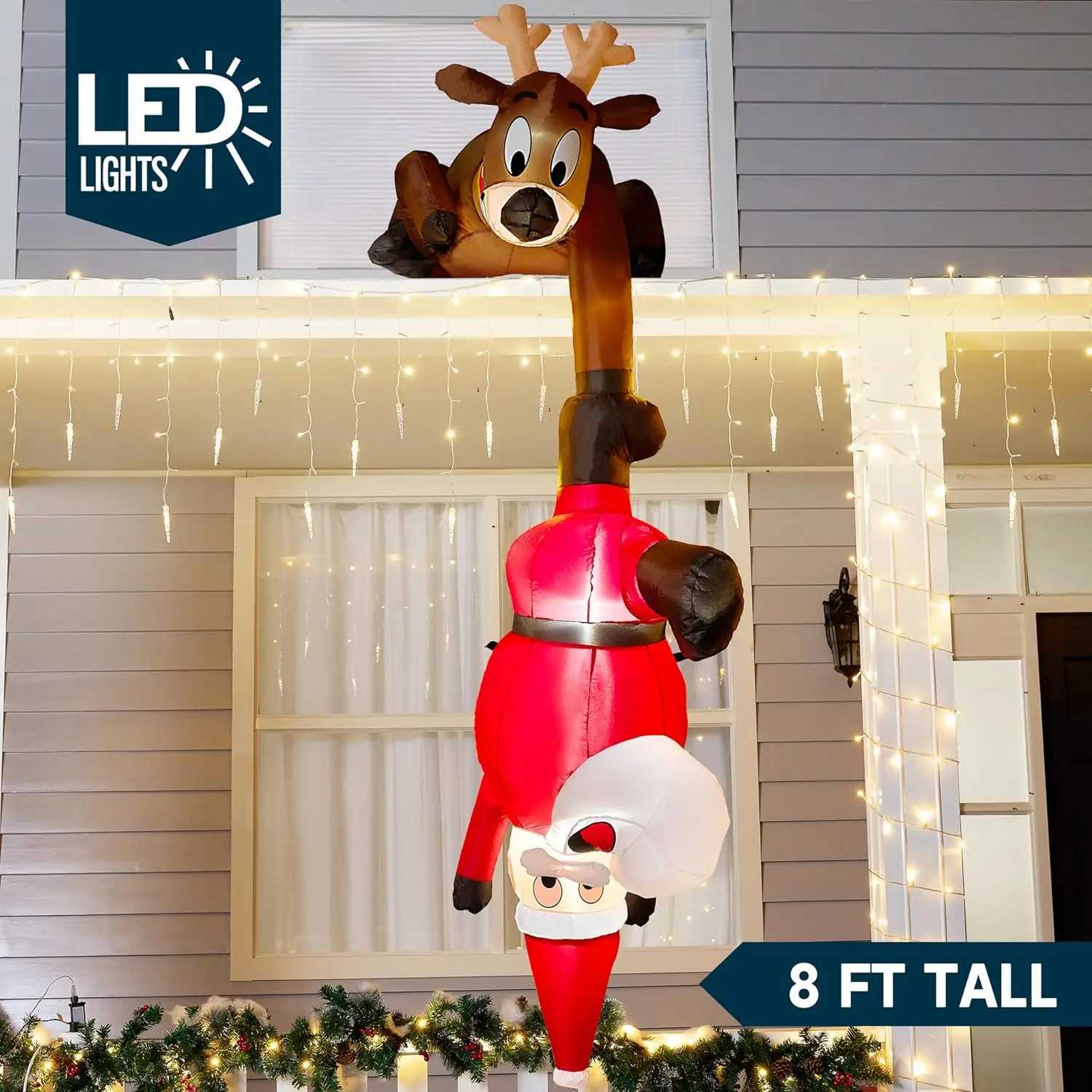 Christmas JOYFY 8 FT Hanging Christmas Inflatables Decoration Christmas Reindeer and Climbing Santa with Build-in LED for Xmas Party Y251111
