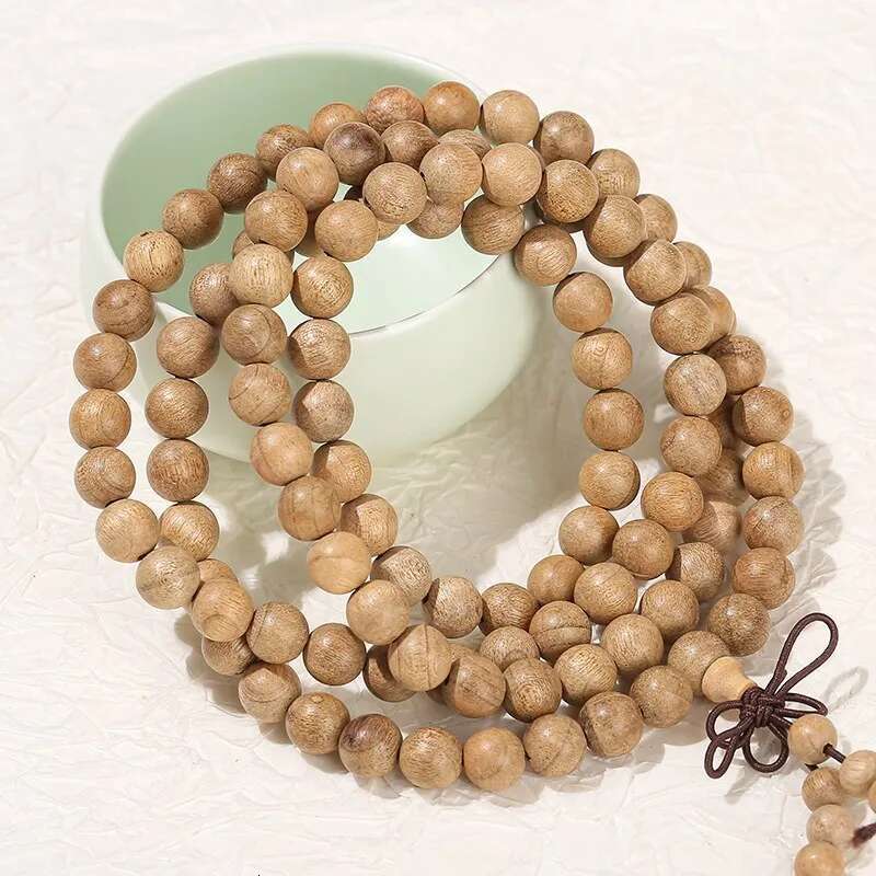 JD Natural Light Golden Silk Sandalwood Buddha Bead Multilayer Bracelet Women Men Mala Prayer Hand String Meditation Jewelry