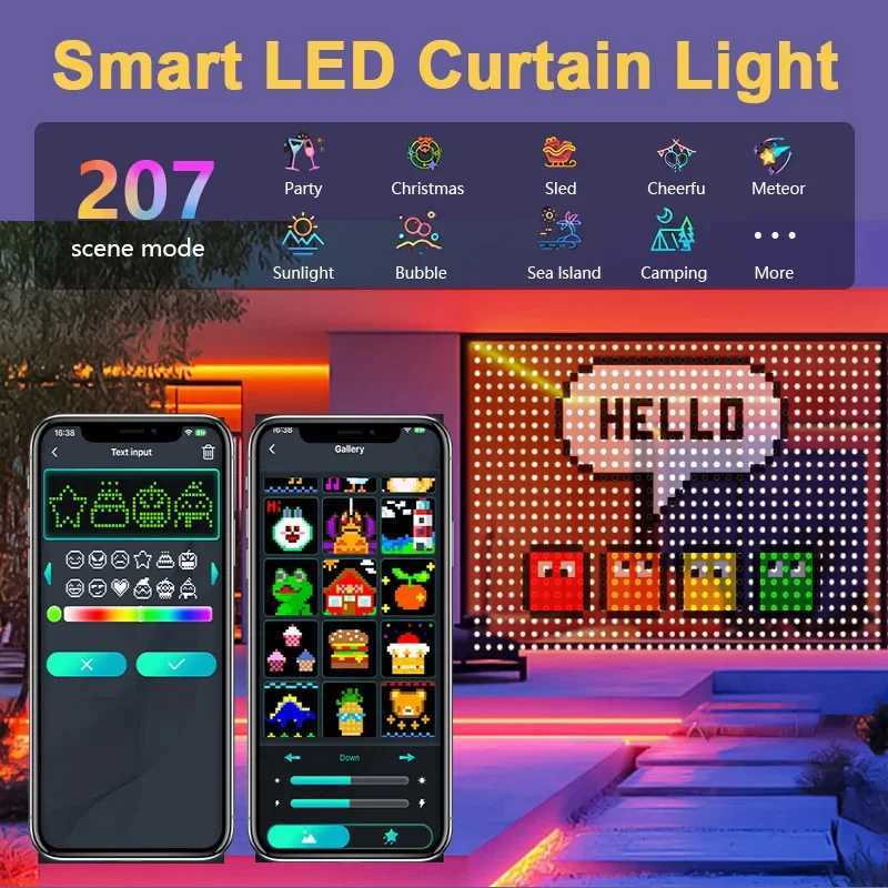 Christmas Smart RGBIC Curtain Lights LED Fairy Light Dynamic DIY String Lights APP Control for Indoor Outdoor Bedroom Window Party Decor Y251111