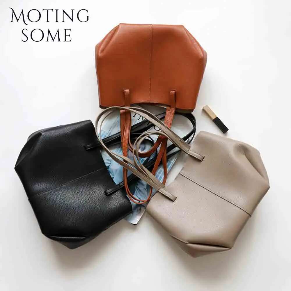 Motingsome Chic French Style Woman Cow Leather Handbag And Purses Oversize Fold Designer Casual Tote 2024 New