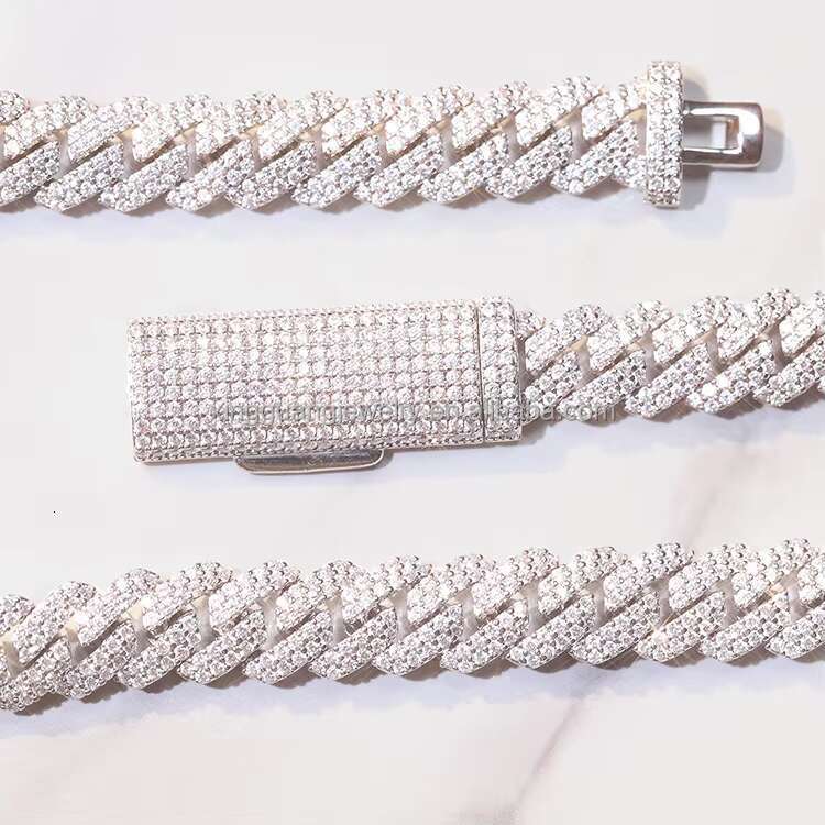 10mm 2 Rows VVS Moissanite Cuban Necklace Stock Bling 925 Silver Moissanite Diamond Cuban Link Chain Hip Hop Men Jewelry Chain
