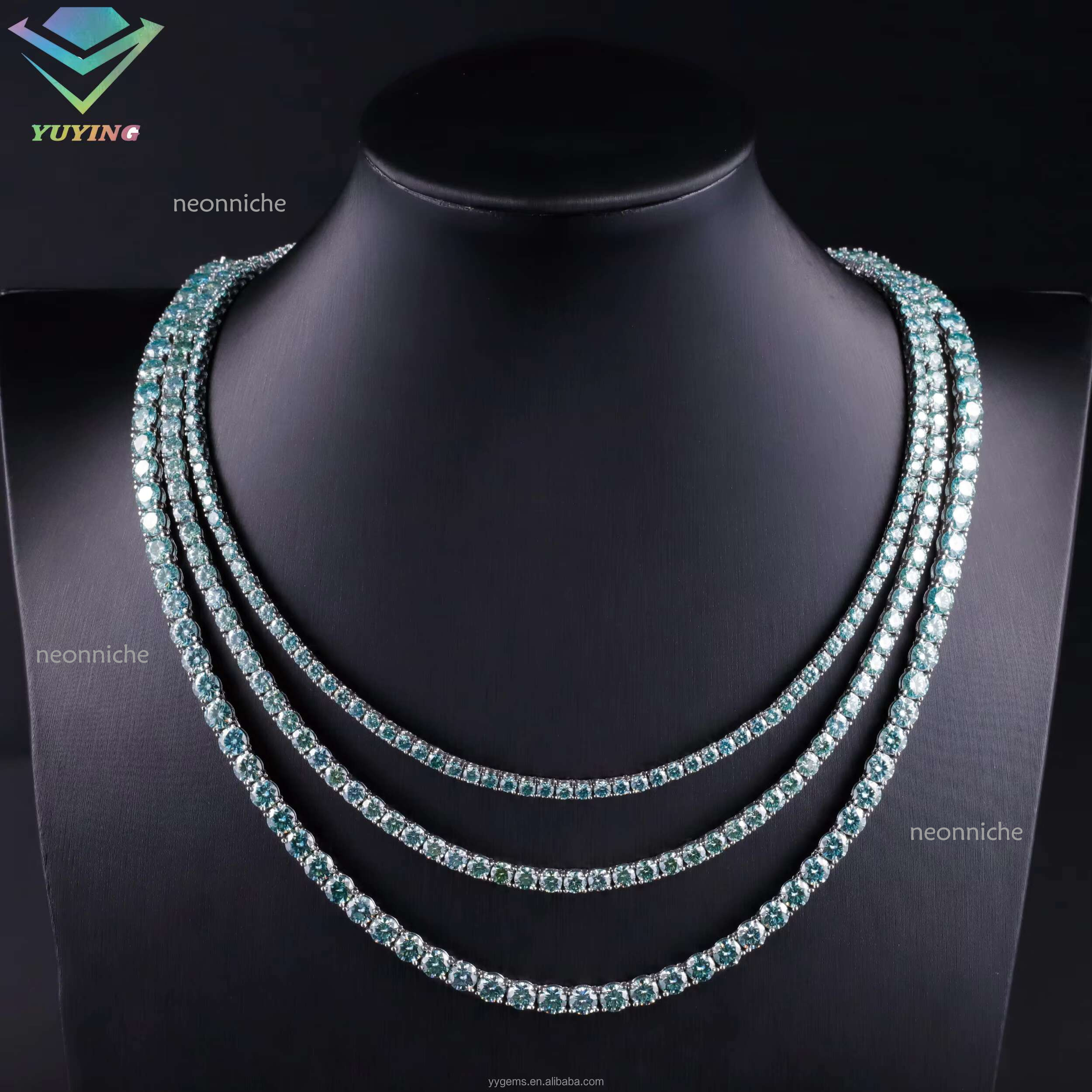 Stocks Fancy Color Tennis Chain Hip Hop Rock Sier Moissanite Bracelet Gold Plated Cuban Necklace