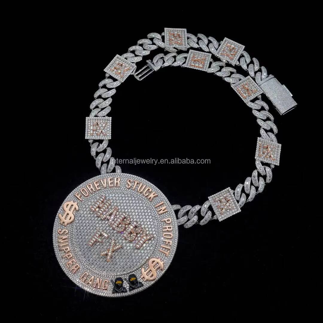 Passed Diamond Tester Custom Spinning Letter Charm S925 Silver 10k 14k 18k Solid Gold Iced VVS Moissanite Unique Circle Pendant Customizable