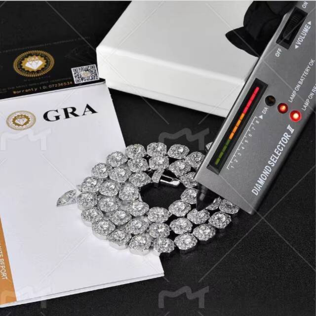 14mm 2ct D VVS1 Grade Big Moissanite Tennis Chain Necklace Iced Mossanite Jewelry