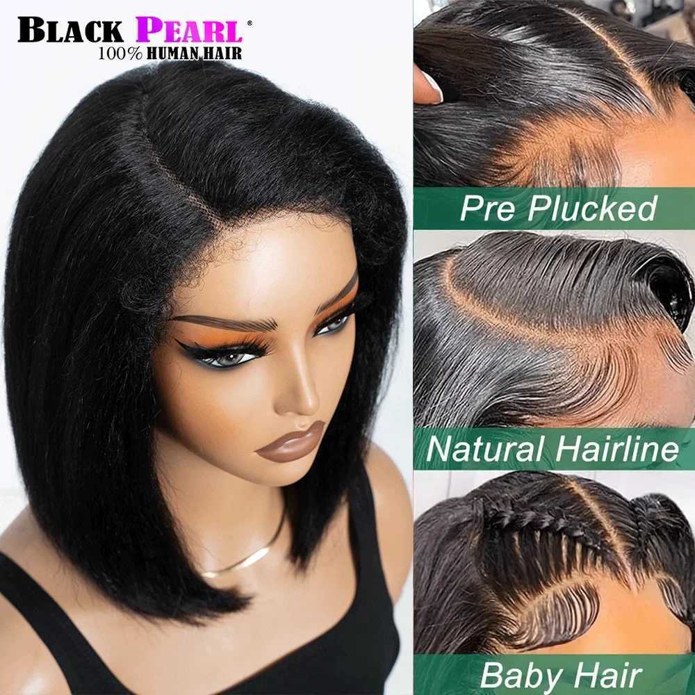 200 Density Glueless Pre Plucked with Baby Hair Kinky Straight Lace Front Wig Human Hair Short Yaki Straight Wigs for WomenT251111