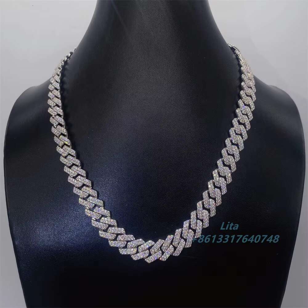 Custom 12mm 18 20 22 24 Diamond Gold Chain Necklace Bracelet Cuban Link Chain Iced Out Hip Hop Jewelry