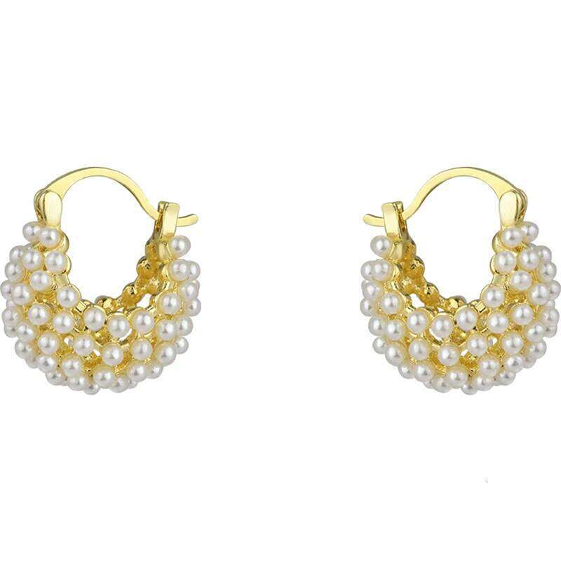 2025 New Design Rice Pearl Embellished Metal Flower Basket Earrings For Korean Women's Fashion Jewelry Ear Accessories