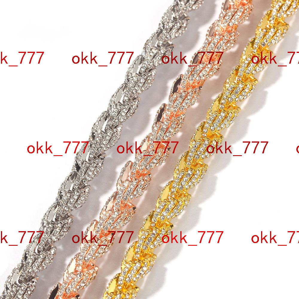 Hip hop Inlaid with VVS Moissanite 9mm gold twist Necklace New Fashion exaggeration mens necklace multi specification