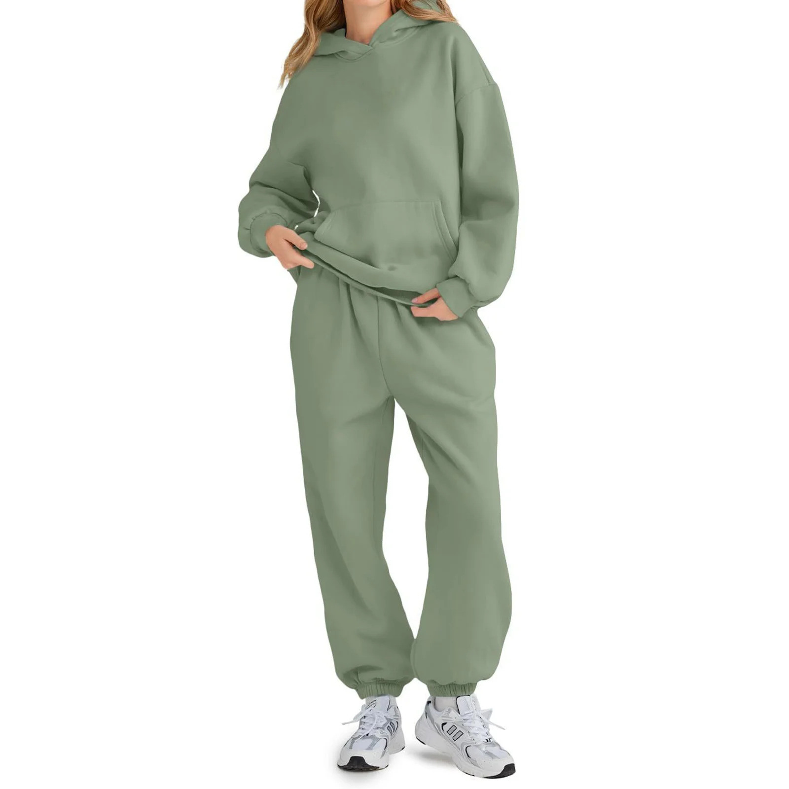 Womens Solid Sportswear Set Basic Classic Hooded Sweatshirt Sweatpants Two-Piece Daily Looks Causal Sports All-Match Set 251106