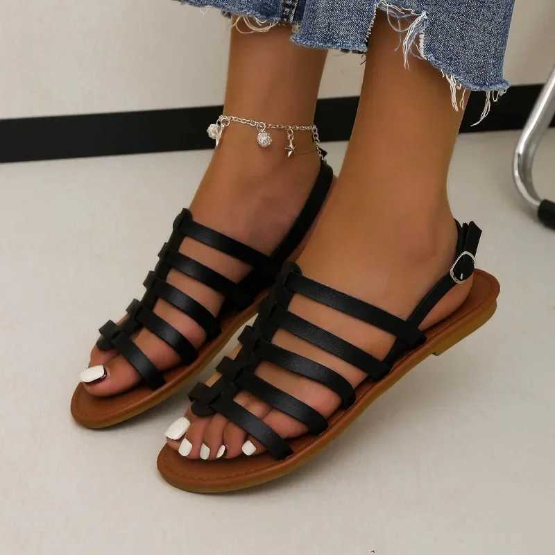 Womens flat shoes summer 2024 new Bohemian ethnic style soft sole N-slip large beach shoesXJ250410