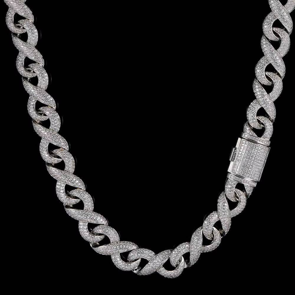 Hip Hop Jewelry Iced Out VVS Moissanite Cuban Link Chain 15mm 925 Sterling Silver Infinity Cuban Link Necklace