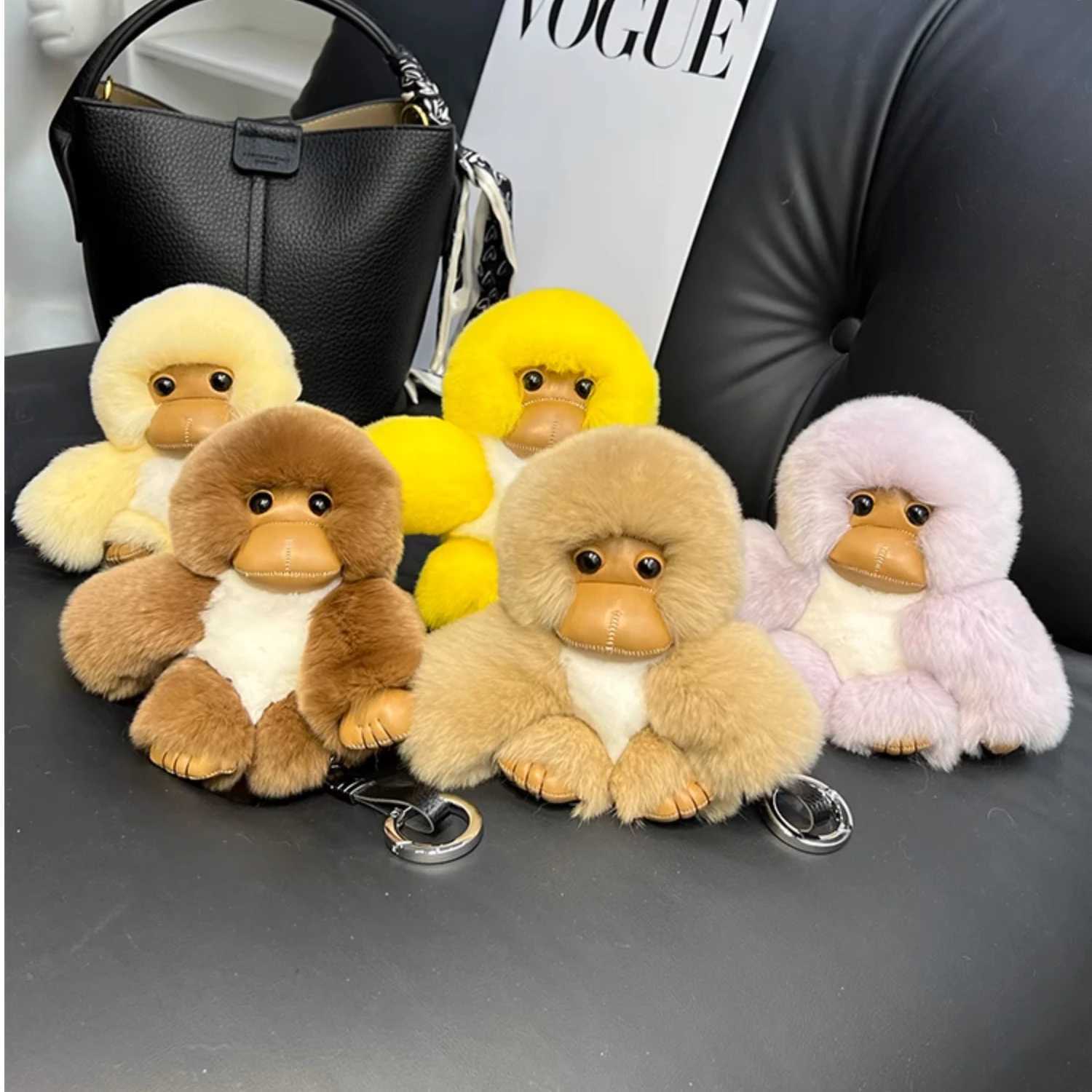 New fluffy keychain rabbit fur chain keychain cute little monkey car keychain backpack pendant accessories childrens gift W250411