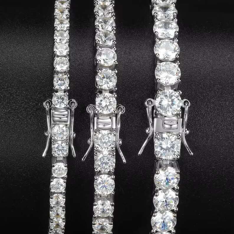 3mm 4mm 5mm 6mm Hiphop Iced Out Moissanite Bracelets Bling 925 Sterling Silver VVS Moissanite Tennis Bracelet