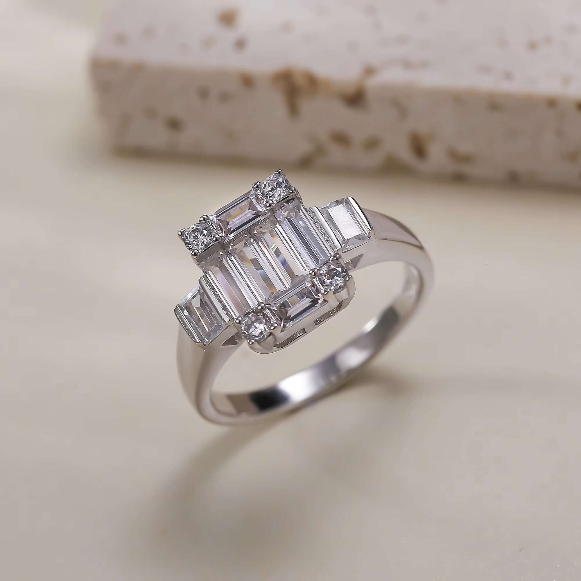 Rectangular Moissanite Lab Grown Diamond Ring Fine Rings Women Dainty S925 Sterling Silver Vintage Diamond Jewelry Ring