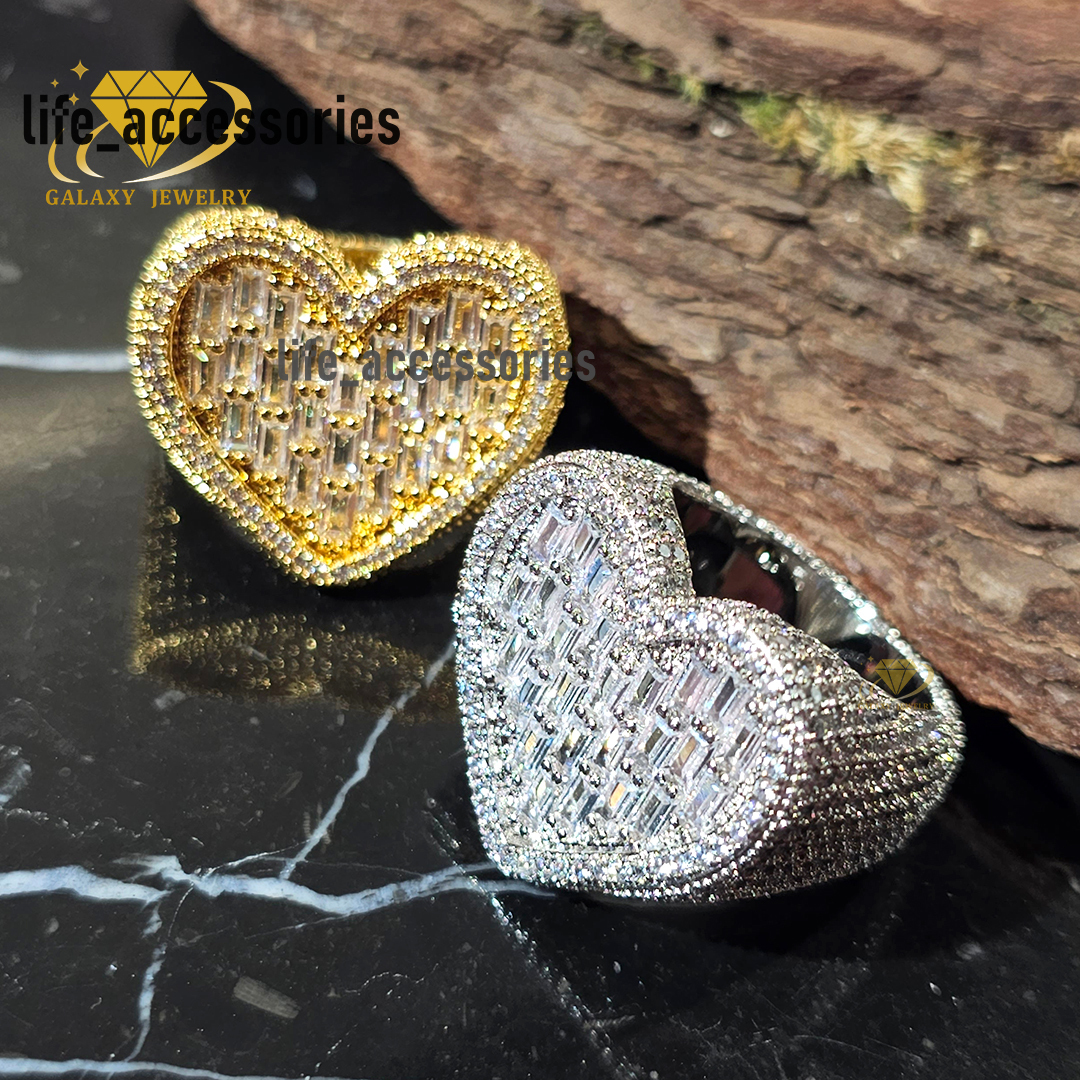 Fine Jewelry Fashion Heart Shape Ring Women Iced Out Moissanite 925 Silver Gift Custom Diamond Heart Finger Rings